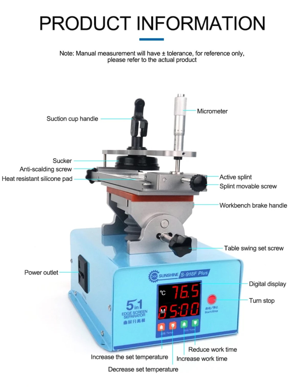 SUNSHINE S-918F Plus 5in1 Edge Screen Separator