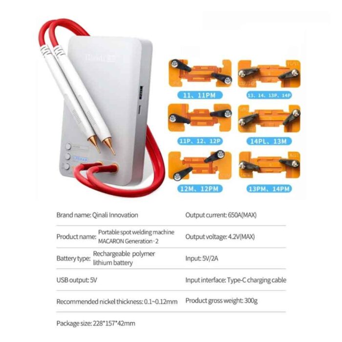 Qianli Macaron Generation 2 Portable Battery Spot Welding Machine for iPhone 11 To 14 Series With 6 Pcs Battery Holder