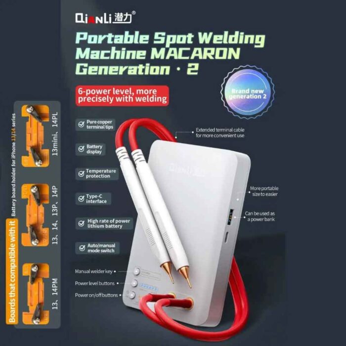 Qianli Macaron Generation 2 Portable Battery Spot Welding Machine for iPhone 11 To 14 Series With 6 Pcs Battery Holder